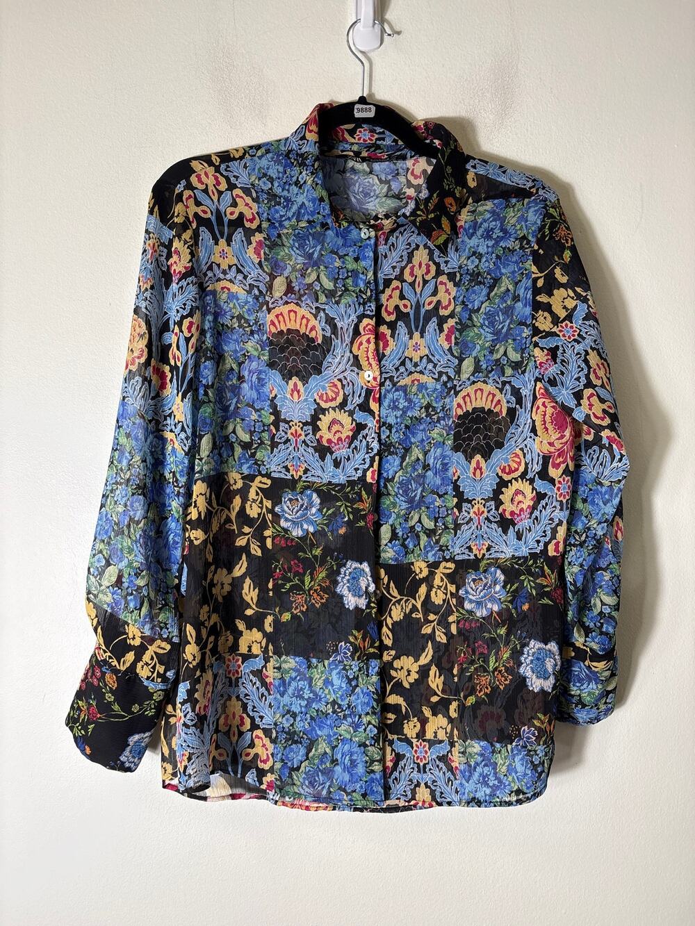 Zara Black Sheer Multicolor Floral Blouse Sz M